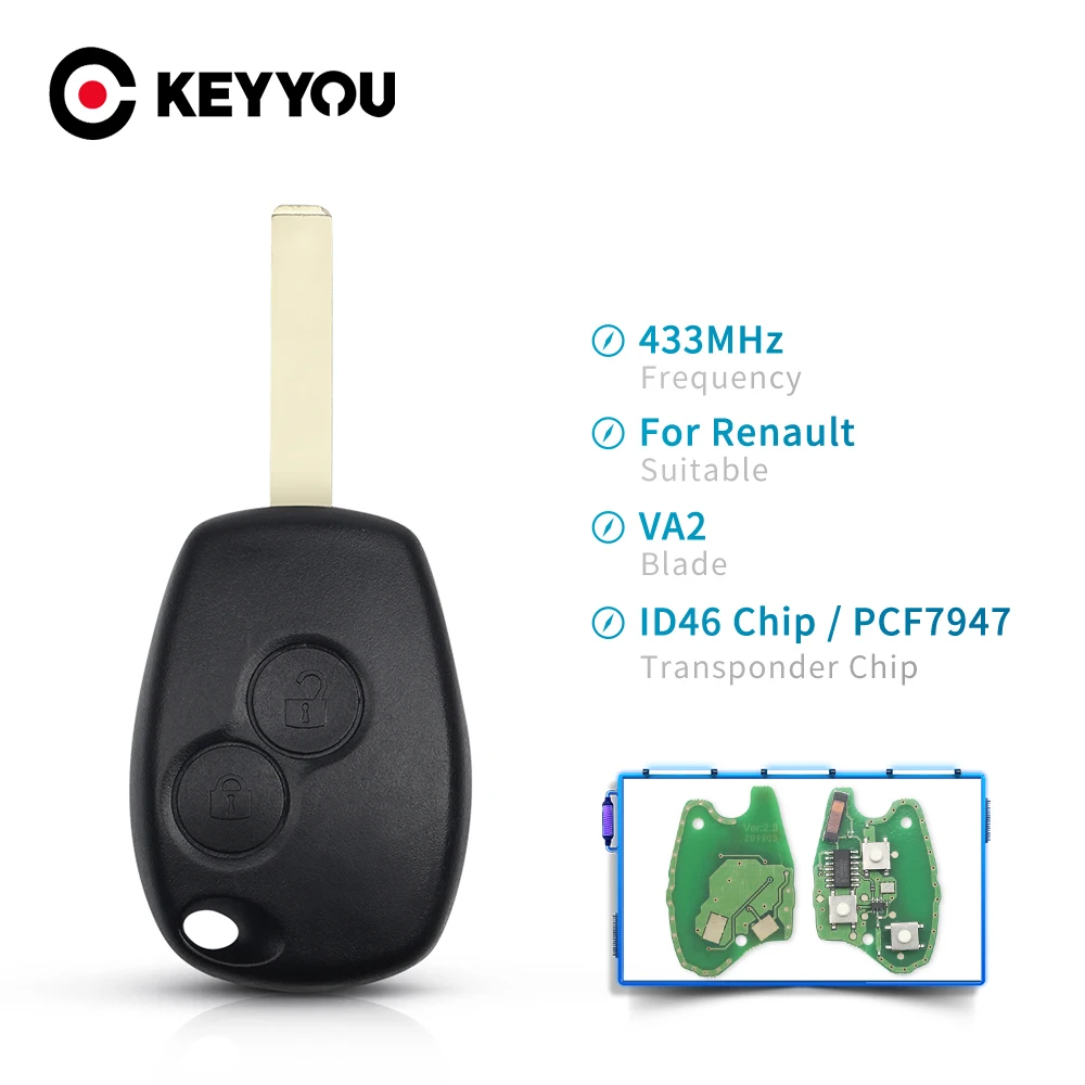 Брелок дистанционного управления KEYYOU 2 3 кнопки 433 МГц с чипом PCF7947 для Renault Clio Kangoo |