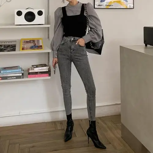 

Casual Gray Skinny Jeans Women Pencil Pants Stretchable Jeans Women High Street Denim Pants Female Vaqueros Mujer St426