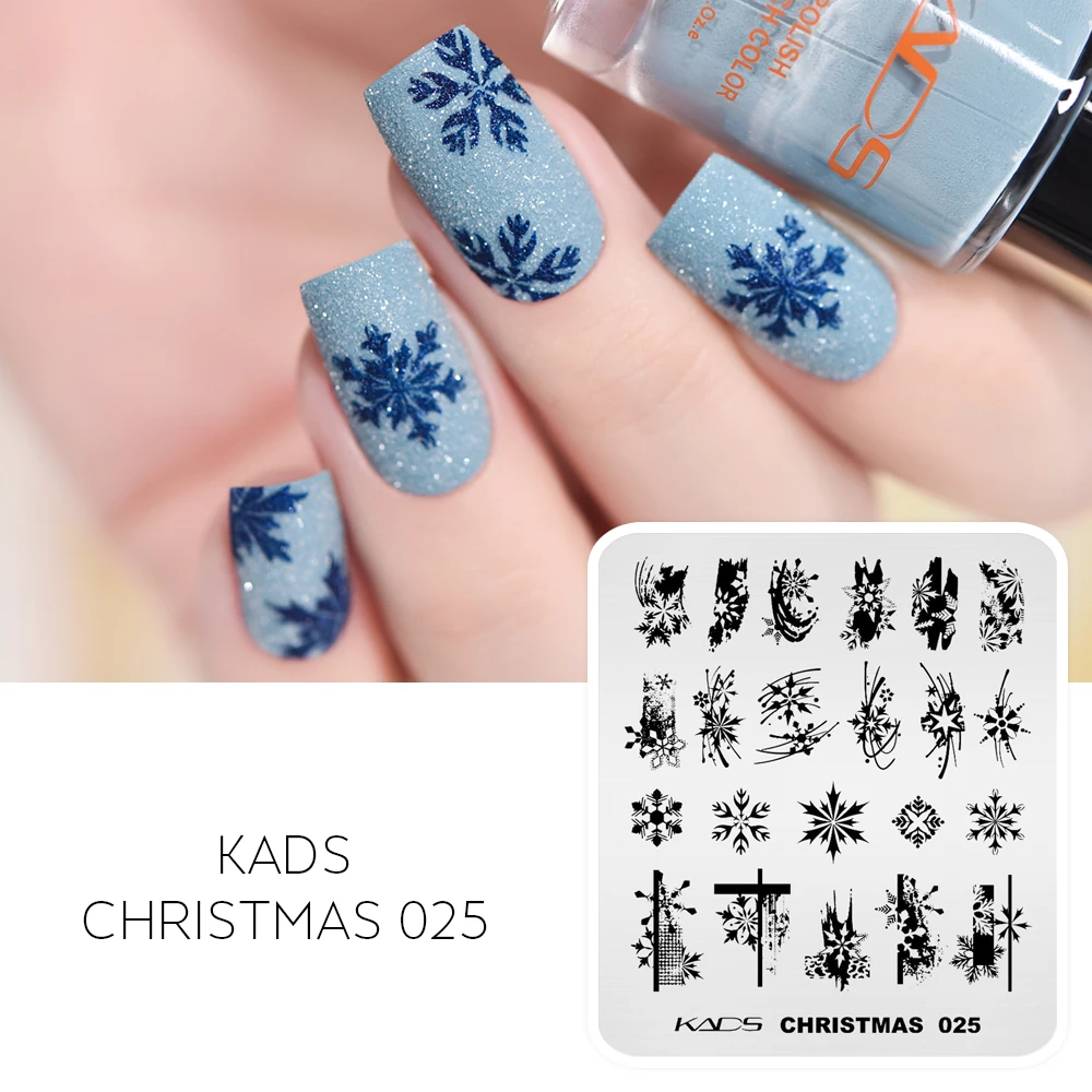 KADS Christmas 025 Nail Stamping Plates Nail Stamp Template Snowflake Xmas Snow Design Manicure Nail Art Tool Nails Design 2021 5