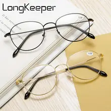 Longkeader круглые очки для чтения для женщин и мужчин, модная металлическая оправа, очки для дальнозоркости, унисекс, золото, серебро, прозрачные линзы, очки