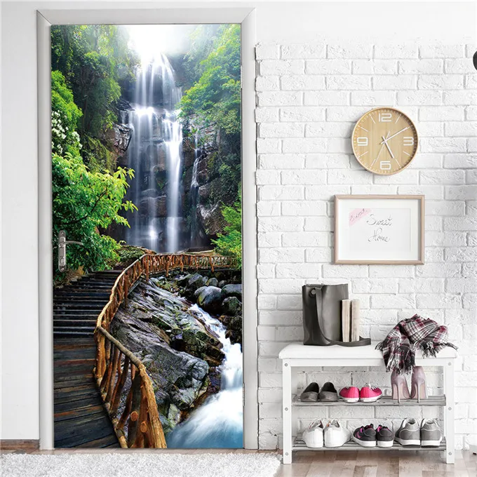 Creative 3D Landscape Door Sticker Custom Size Self Adhesive Wallpaper On the Doors DIY Renovation Waterproof Poster For Bedroom - Цвет: DZMT167