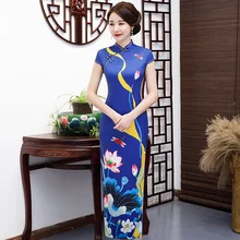 Cheongsam nian Цин kuan Детский жакет из денима для девочки; в китайском стиле Винтаж Улучшенная подиумов производительность-платье средней длины элегантное платье