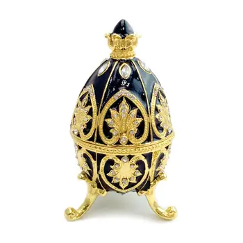

Black Faberge-Egg Hand Painted Jewelry Trinket Box for Easter Day Home Decor