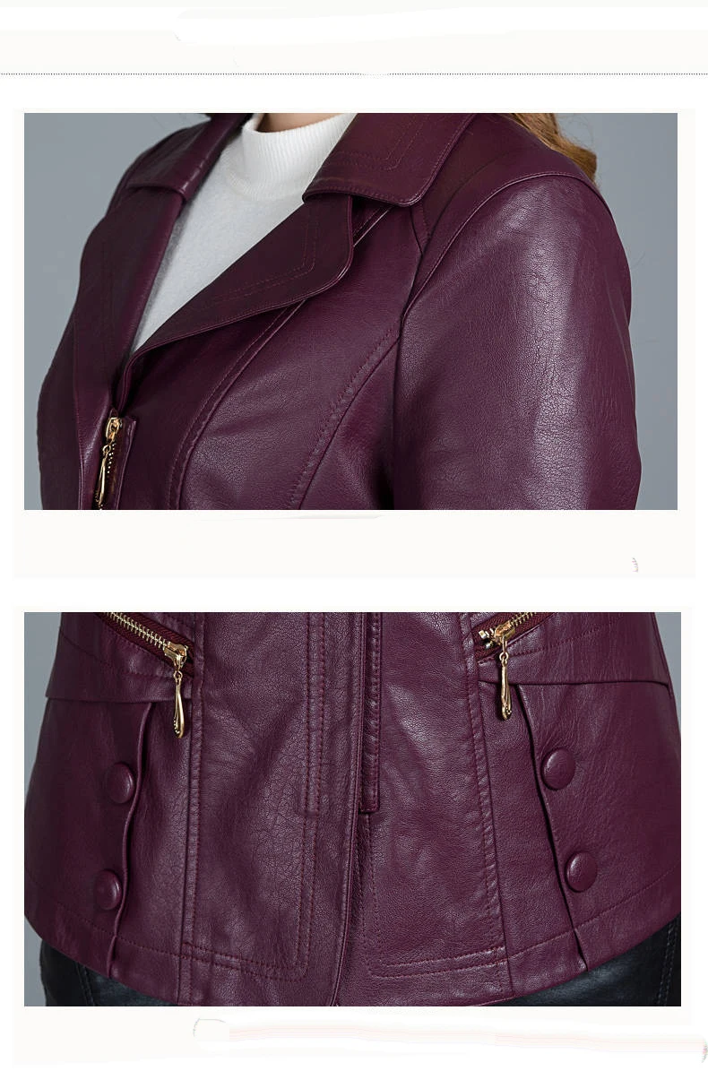 Faux leather Jacket Women turn down collar Autumn Motorcycle Jacket Black Outerwear faux leather PU Jacket Coat
