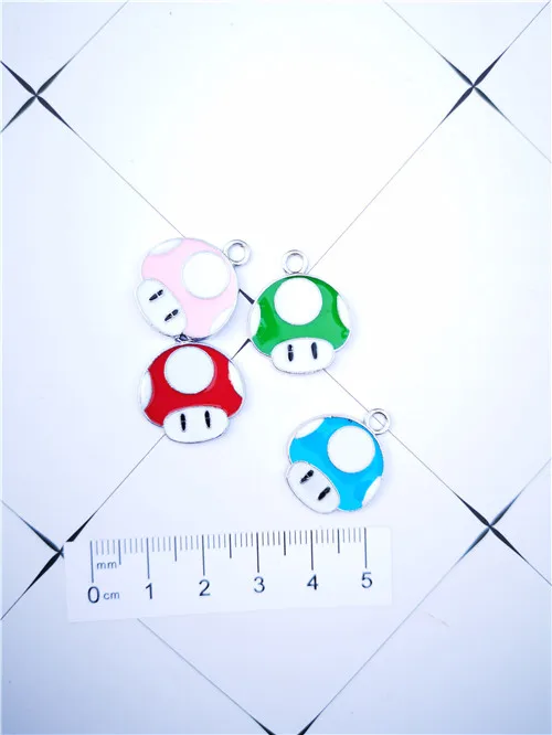 10Pcs 4color mushroom head Super Mario Necklace Key chain Enamel Beads Pendants Metal Charms Craft DIY Jewelry Making Finding | Украшения и