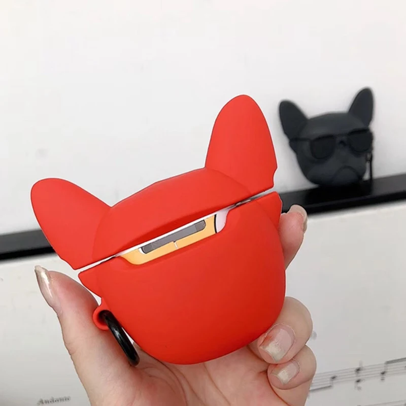 Черный Красный Бульдог наушники чехол для Apple беспроводной Bluetooth гарнитура Airpods 1 2