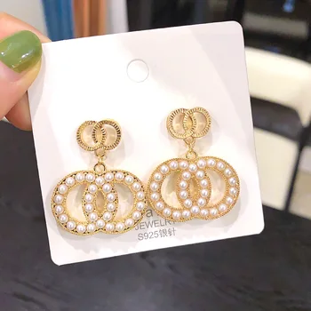 

LATS S925 Needle Rhinestone Geometric Drop Earrings for Women Girls 2020 Square Pearl Dangle Earring Party Jewelry Gold Trendy