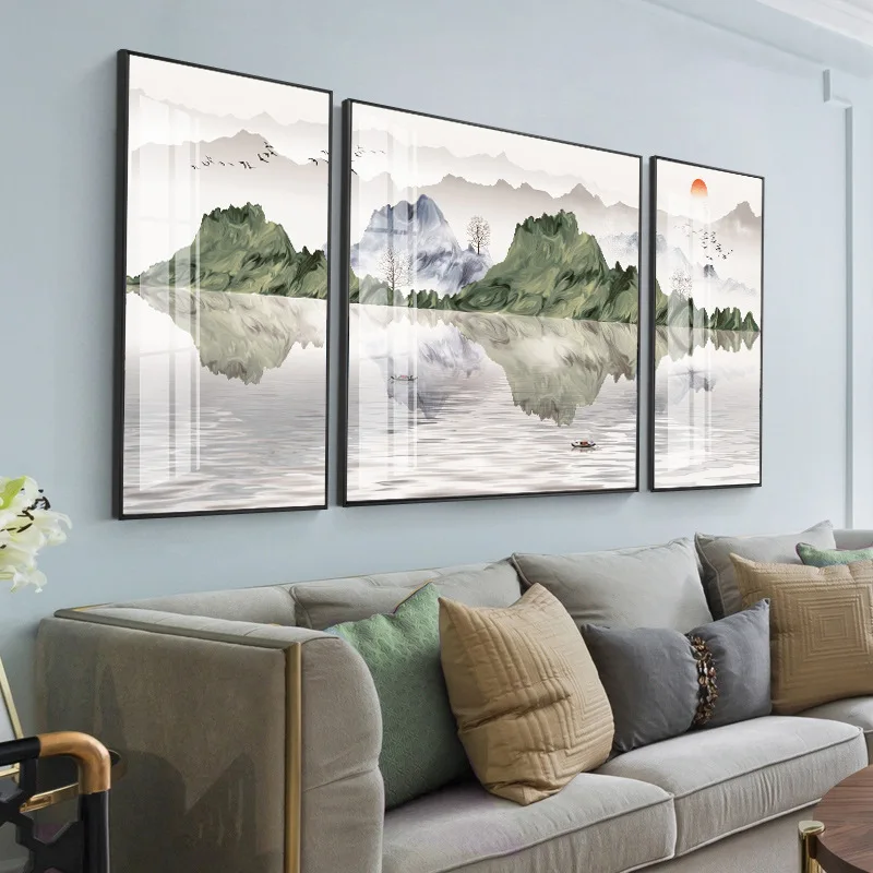 3pcs Chinese Abstract Wall Art Geometric Whale Mountain Landscape Canvas Painting Poster and Prints Wall Picture for Living Room