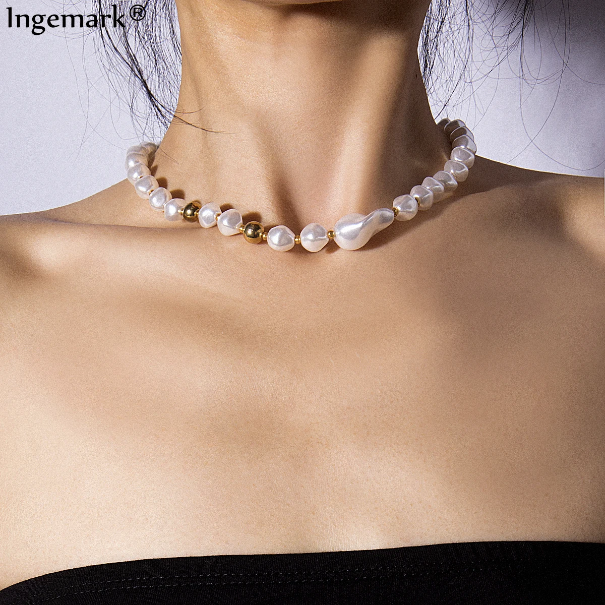 

Ingemark Punk Imitation Pearl Choker Necklace Collar Statement Female 2019 New Fashion Bead Chain Necklace Women Girls Jewelry