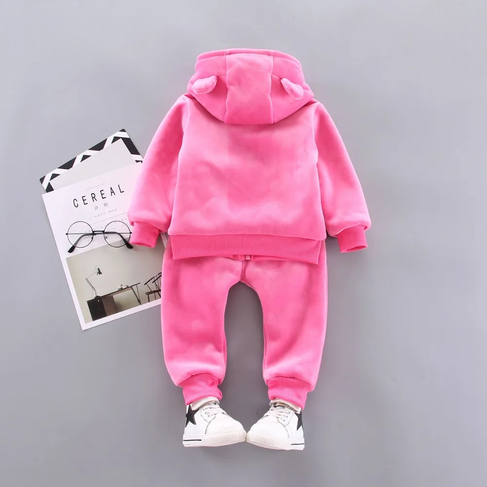 high quality Baby Girls Clothing Set Thick Plush Warm Clothing Sets For Boys Hoodies+ Pants Kids Suit Winter Children Clothes