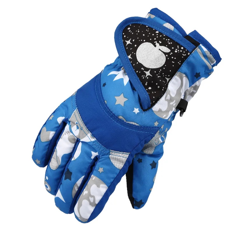 Детские Зимние перчатки для девочек и мальчиков, утепленные водонепроницаемые ветрозащитные уличные зимние детские спортивные лыжные теплые перчатки - Цвет: Blue