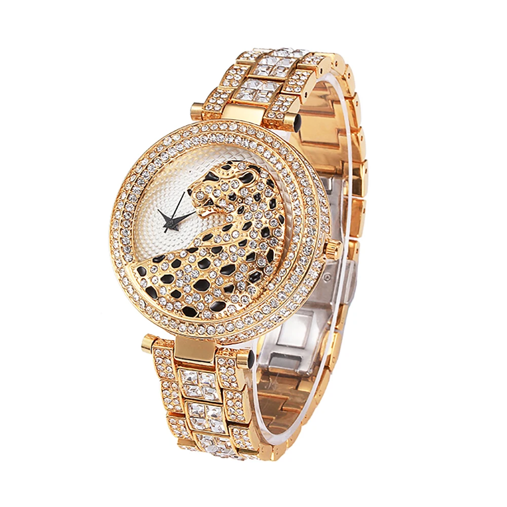 

Luxury Brand Bling Women Quartz Watches Casual Ladies Watch Female Quartz Gold Watch Crystal Diamond Leopard for Women Clock