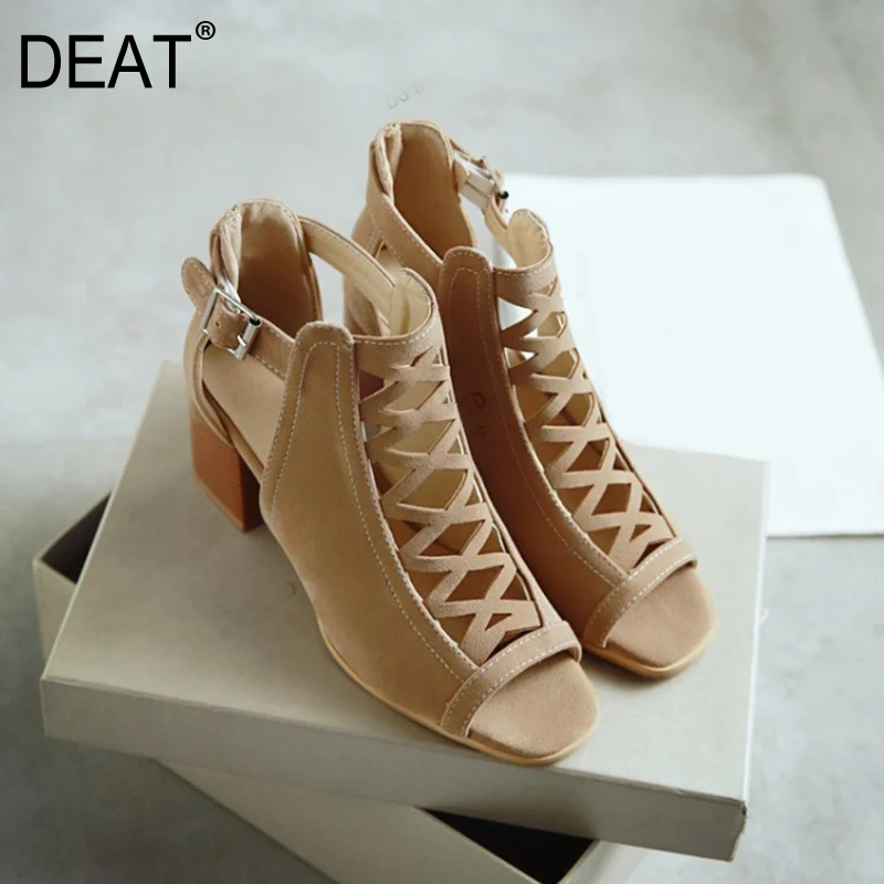 [DEAT] 2021 New Spring Summer Open Toe Buckle Strap Hollow Out Mesh Pu Leather Sandals For Women Shoes Fashion Tide 10G867 | Обувь