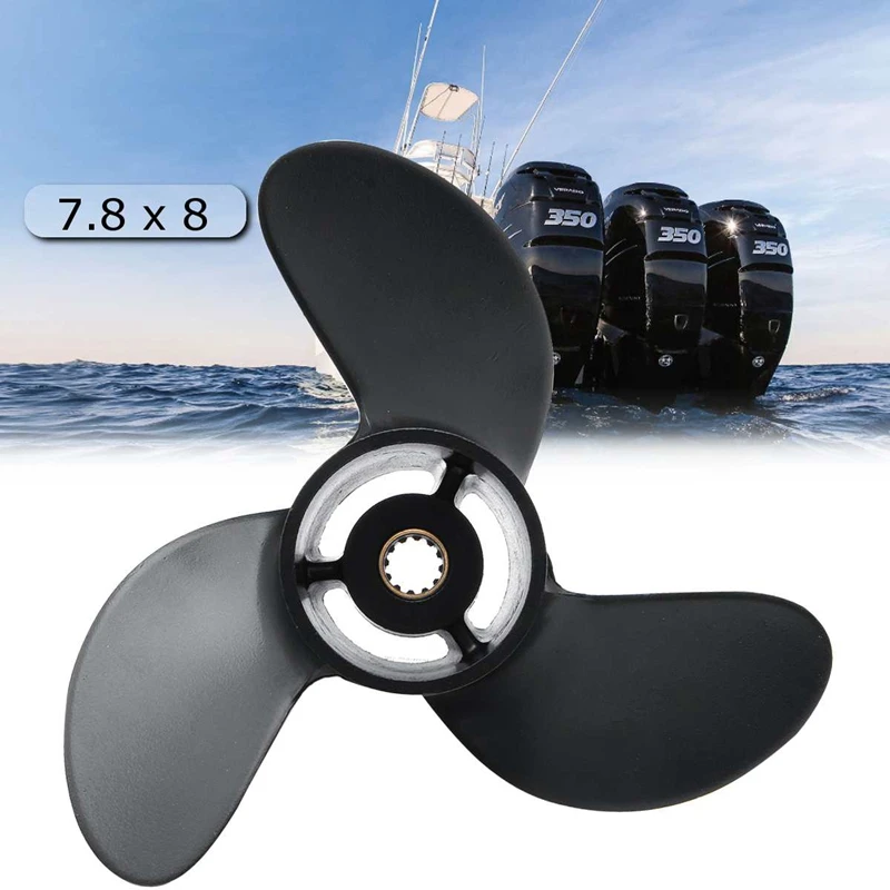 Ship Engine Outboard Propeller 3R1W64516-0 7.8 X 8 For Tohatsu Nissan-Mercury 4-6Hp Black 3 Blades 12 Spline Tooth Aluminum Allo