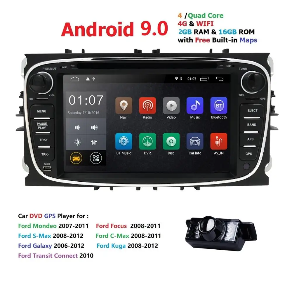  Car Multimedia Player Android 9.0 GPS 2 Din car dvd player for FORD/Focus/S-MAX/Mondeo/C-MAX/Galaxy