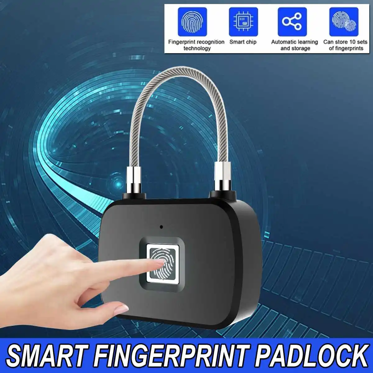 

Mini Security Fingerprint Lock Smart Keyless Padlock Thumbprint Door Padlocks Portable Anti-Theft Quick Unlock Electric Lock