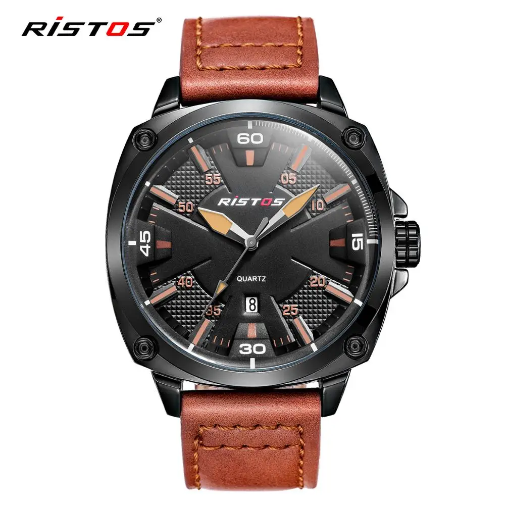 RISTOS 2020 кварцевые часы повседневные из натуральной кожи роскошные Reloj Masculino Hombre