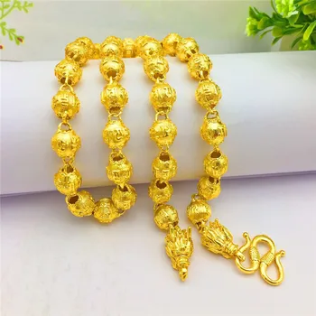 

Fashion Luxury 14K Gold Necklace for Men's Wedding Anniversary Jewelry 11n Thick Gold Faucet Beads 6-Character Mantra Necklace