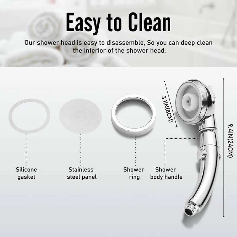 

Universal Shower Head Stainless Steel Silver G1/2 Micro nozzle Removable