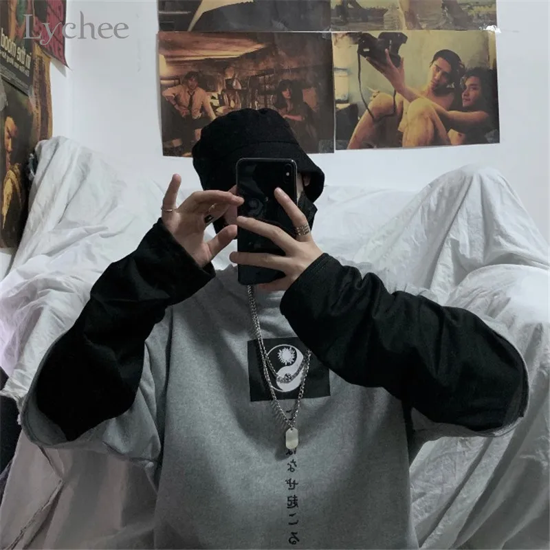 Lychee Harajuku сплетни японская женская футболка Топ Футболка Поддельные 2 шт. женские футболки топы тройники Лоскутные женские футболки с круглым вырезом