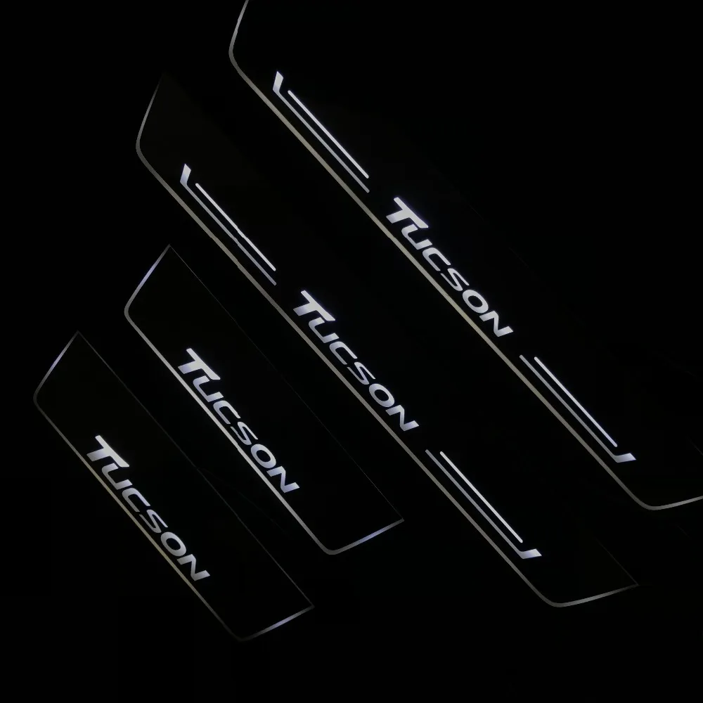 Osmrk светодиодные движущиеся двери scuff для hyundai tucson динамические порога пластина плоская подкладка наложения течет/фиксированный светильник, 4 шт