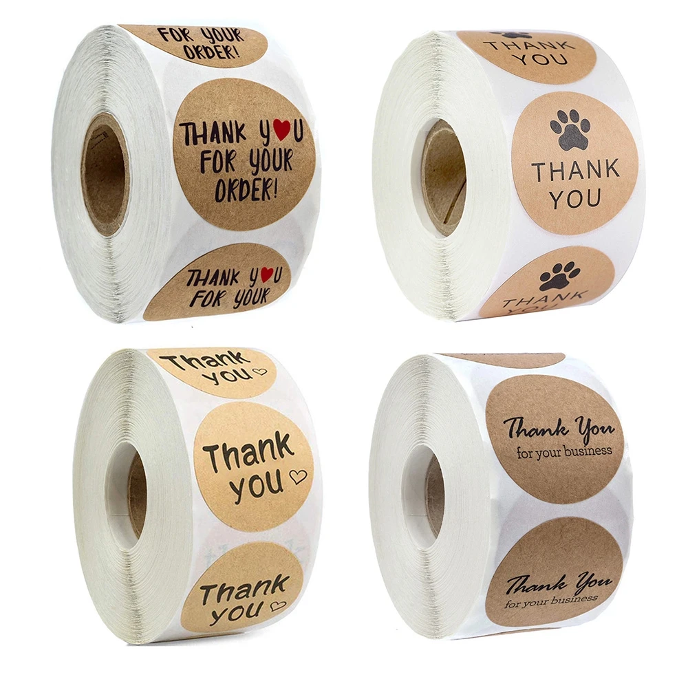500Pcs 1Inch Kraft Thank You For your Order Handmade Sticker Seal Labels SET/LOT