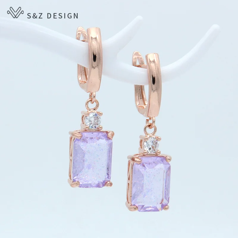 S&Z Fashion Geometric Square Colorful Resin Round Zirconia Dangle Earrings For Women Girl Wedding Party Personality Jewelry