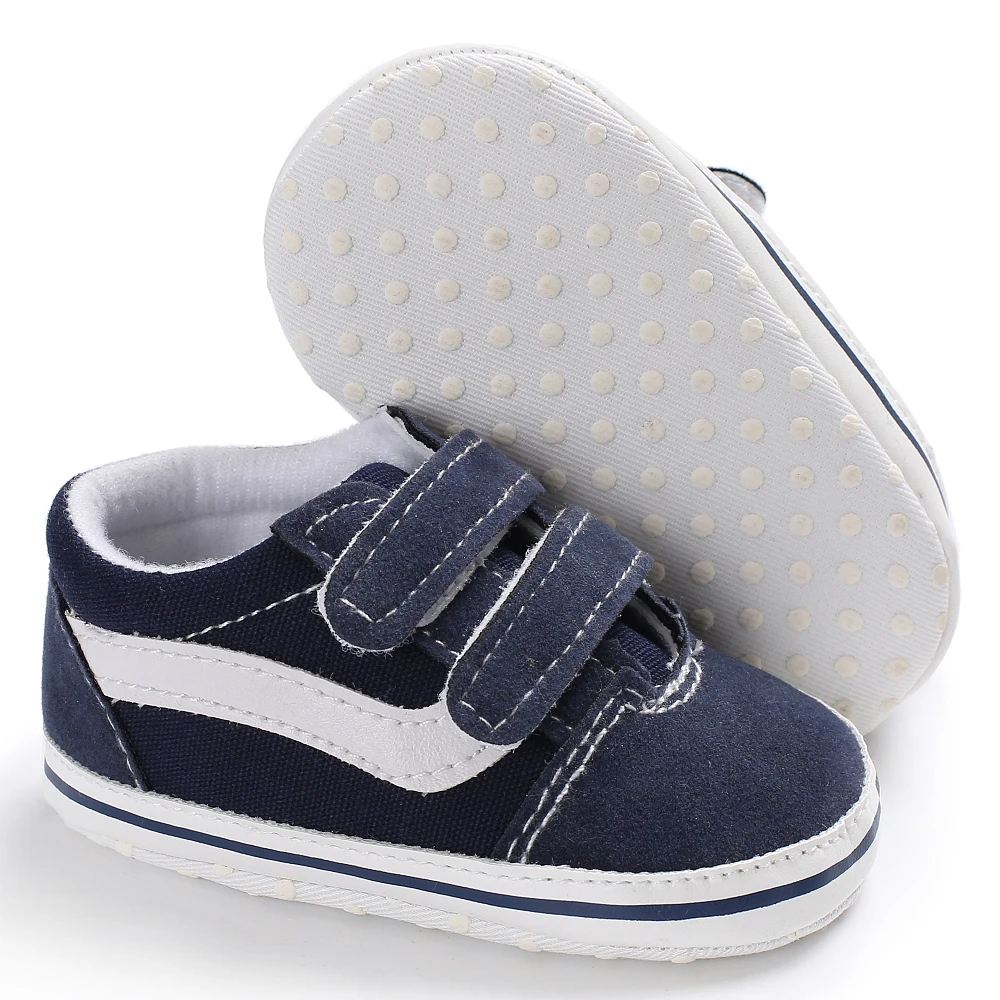 Обувь для новорожденных мальчиков и девочек с мягкой подошвой; Детские парусиновые кроссовки; кроссовки с пряжкой и ремешком в полоску; цвет черный, синий, белый