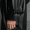 Mauroicardi Spring Autumn Long Black Oversized Faux Leather Trench Coat Men 2022 Drop Shoulder Belt Faux Leather Coats for Men 6