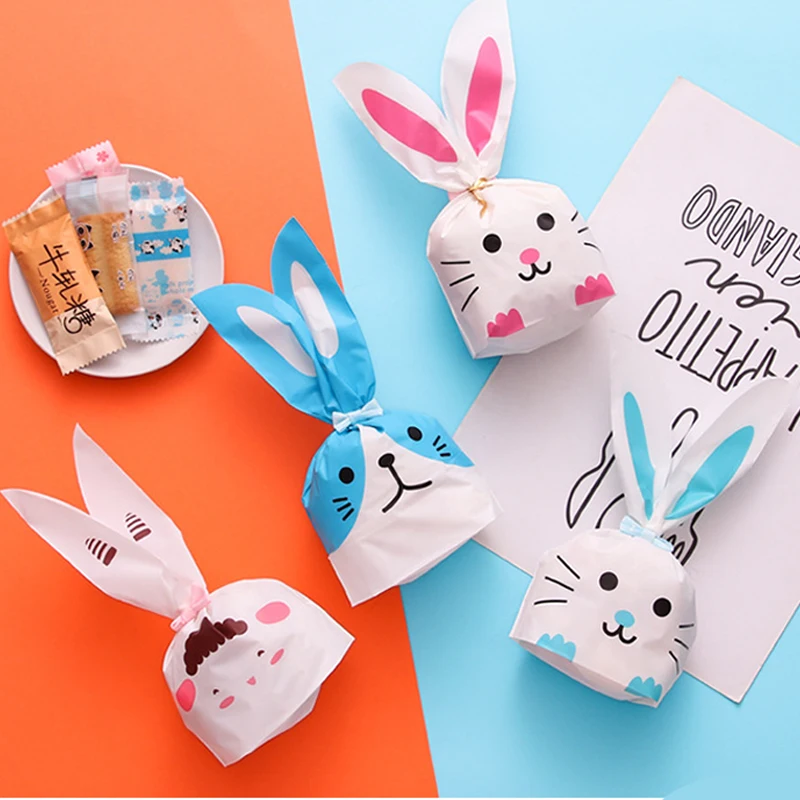 LATRAT 50 PCS Noël Sacs Bonbon Biscuit, Alimentaire Pochette Sachet D' Oreilles De Lapin Pour Enfents Emballage Cadeau Anniversaire Fête (10 Motifs Aléatoires