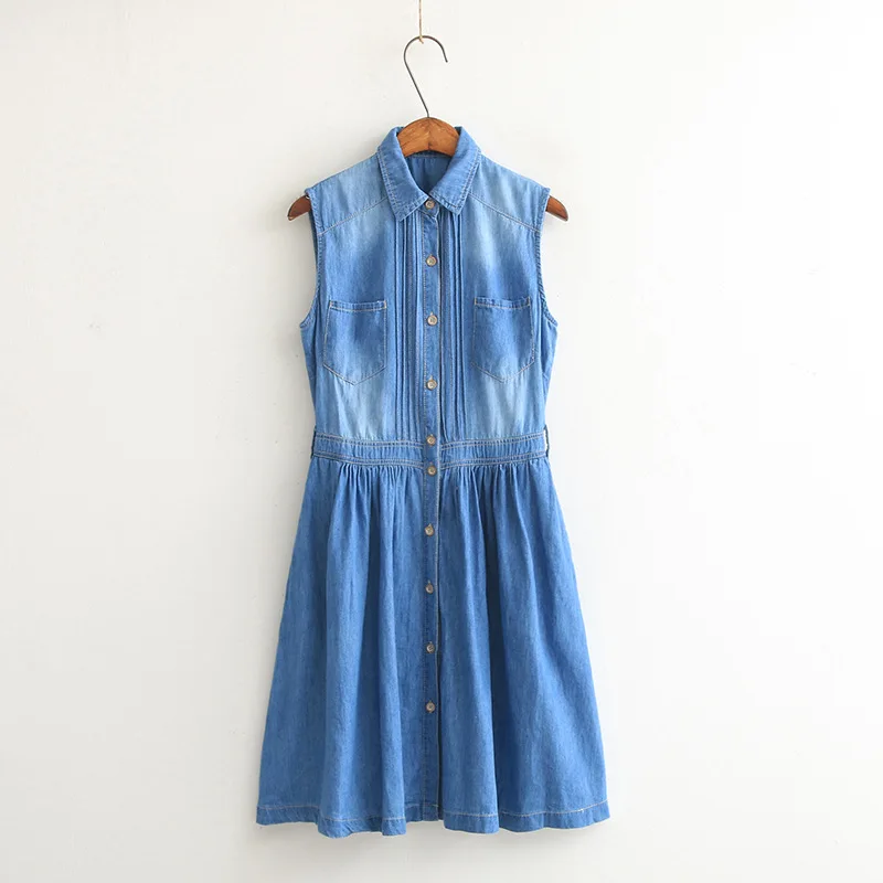 

17 Years Spring New Style Korean-style Slim Fit Mid-length Computer Cable Lock Sleeveless Shirt Dress Women's