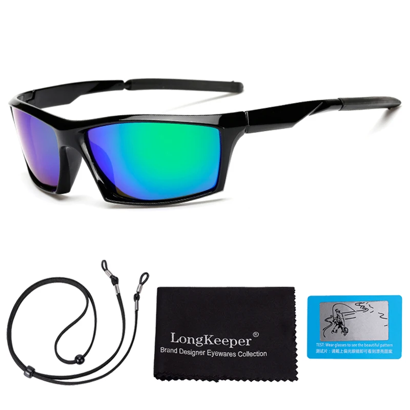 Green Lens Бренд longkeader, дизайнерские спортивные солнцезащитные очки, мужские модные очки для рыбалки, вождения, солнцезащитные очки, спортивный вытяжной шнур, UV400 - Цвет линз: Green Lens