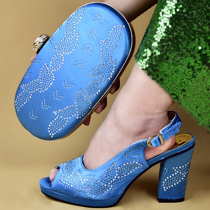 Небесно-голубые итальянские туфли с сумочкой в комплекте для свадьбы, итальянская обувь и сумка в комплекте, вечерние туфли с пряжкой и ремешком - Цвет: Небесно-голубой