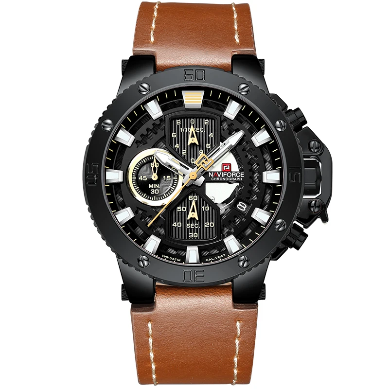Мужские s часы Топ люксовый бренд NAVIFORCE новые мужские спортивные кварцевые часы хронограф Мужские Водонепроницаемые кожаные военные наручные часы