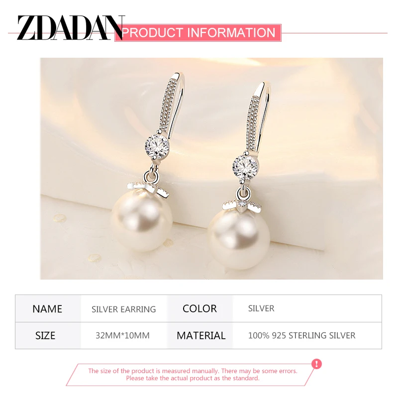 ZDADAN 925 Sterling Silver Long Pearl CZ Dangle Earrings For Women Engagement Wedding Graceful Accessories Fashion Earring Gift - Image 6
