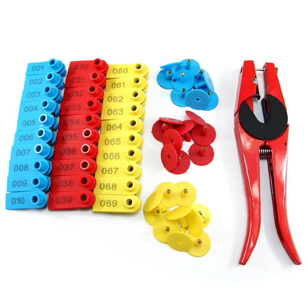 

Plastic Sheep Goat Ear Tag Farm Livestock Animal ID Label Number Earing 100pcs Red Ear Tag and 1Pc Red Ear Tag Applicator Set