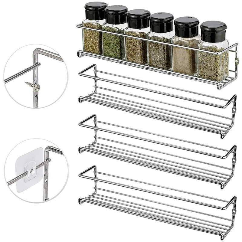 Sleek Wall-Mounted Metal Spice Rack for Organized Kitchens and Restaurants