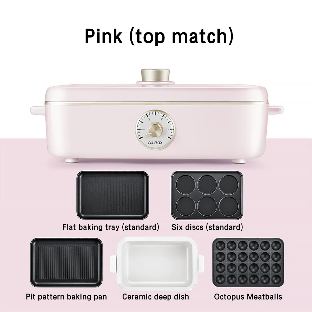 Pink-Top YUEWO, 220 В, многофункциональная электрическая плита для барбекю, горячий горшок, железная плита, плита для барбекю, сковорода, машина для жарки барбекю - Цвет: Pink-Top