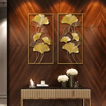 

2pcs 3D Luxury metal wall hanging decoration Creative iron Ginkgo leaves decor handmade tranditional chinese home decorations
