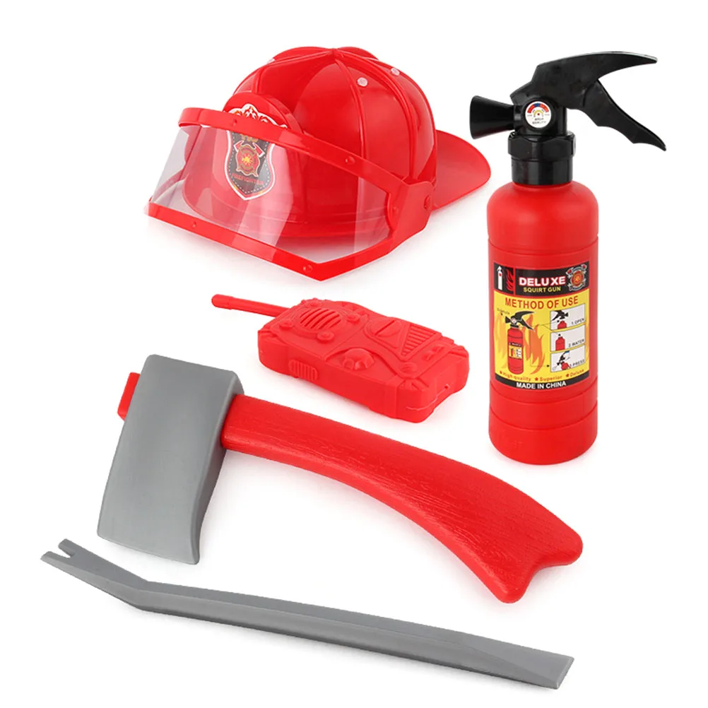 

5Pcs/Set Children Firefighter Fireman Cosplay Toys Kit Helmet Fire Extinguisher Intercom Axe Wrench Best For Kids Baby Gifts #20