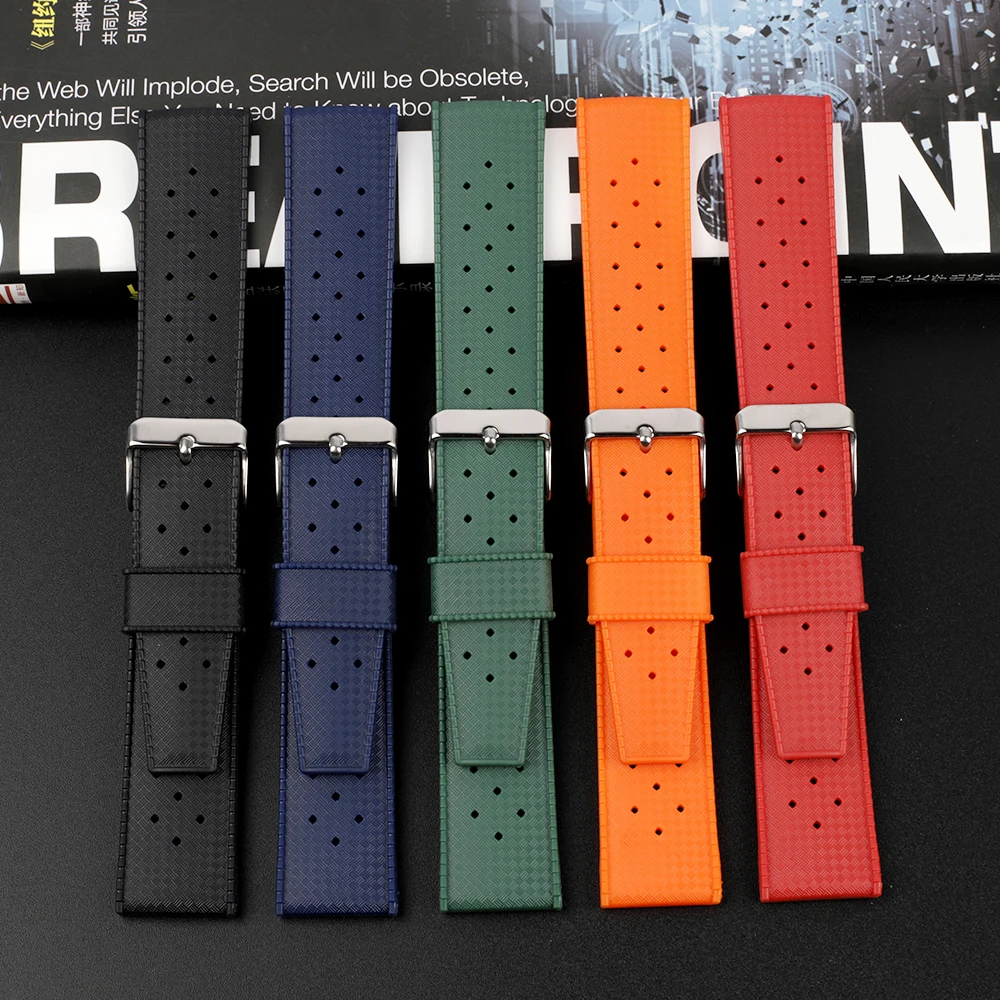 Tropical Fluorine Rubber Watch Band 20mm 22mm Waterproof Porous Breathable Diving Sport Men Women Watch Strap Replacment Tropical Fluorine Rubber Watch Band 20mm 22mm Waterproof Porous Breathable Diving Sport Men Women Watch Strap Replacment