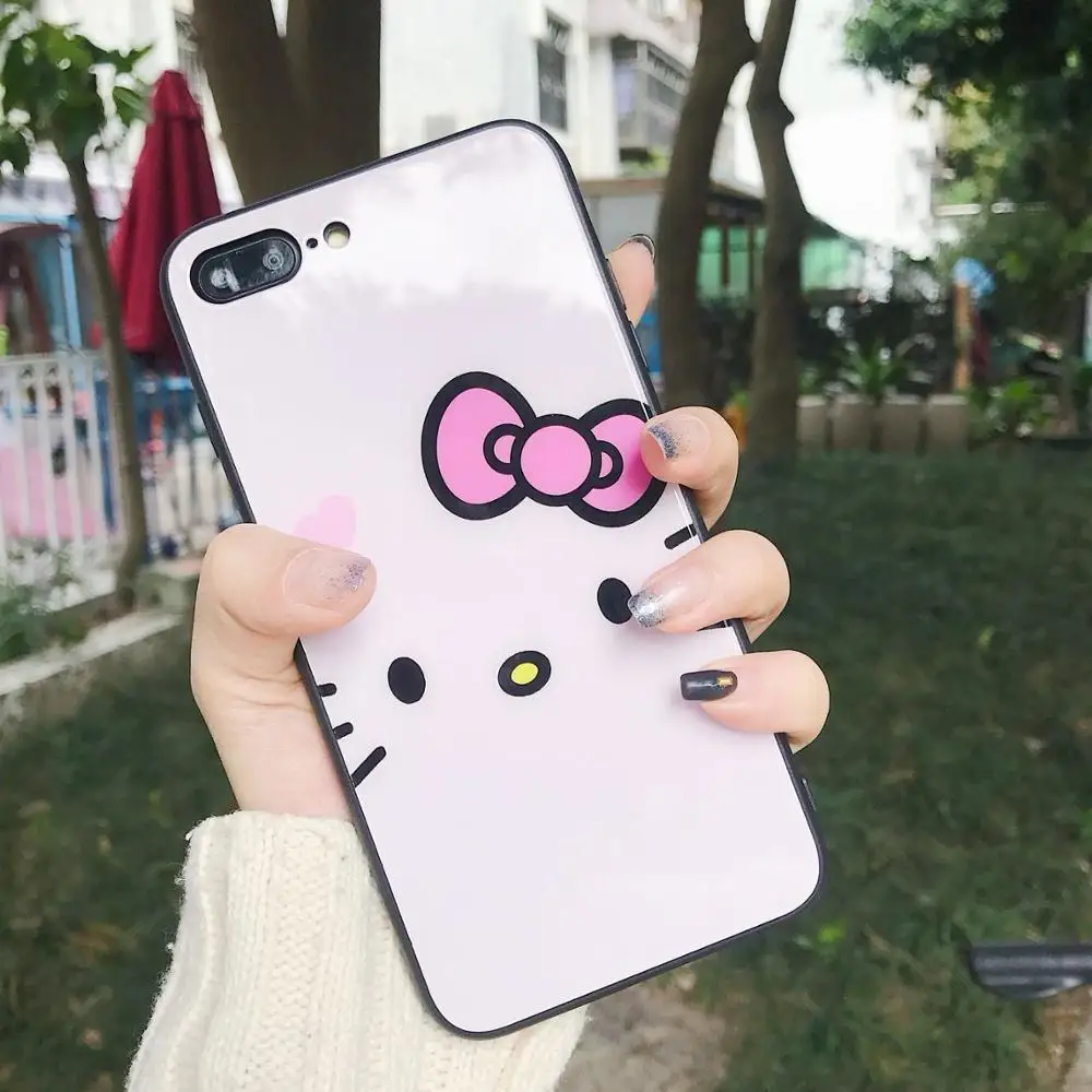 Прекрасный мультфильм hello kitty мобильный телефон из закаленного стекла чехол для iPhone 6 6S Plus 7 8 Plus X XS XR XSMAX антидетонационный чехол