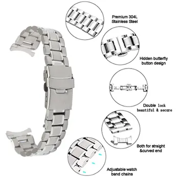 

18/19/20/22mm Men Alloy Solid Links Arc Degree Watchband Stainless Steel Watch Strap Bracelet Watch Accessories