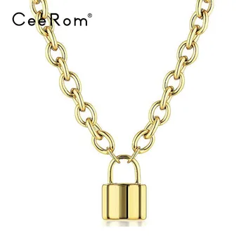 

CeeRom 18in Lock Link Chain Choker Necklace Women Gold Color Stainless Steel Femme Pendant Necklaces Fashion Jewelry Gifts