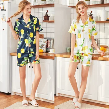 

Silky Sleep Pajamas Womens Shirt Pants Sleepshirts Suit Sleepwear Sets Casual Home Wear Nightwear Sexy Robe Bath Gown M L XL