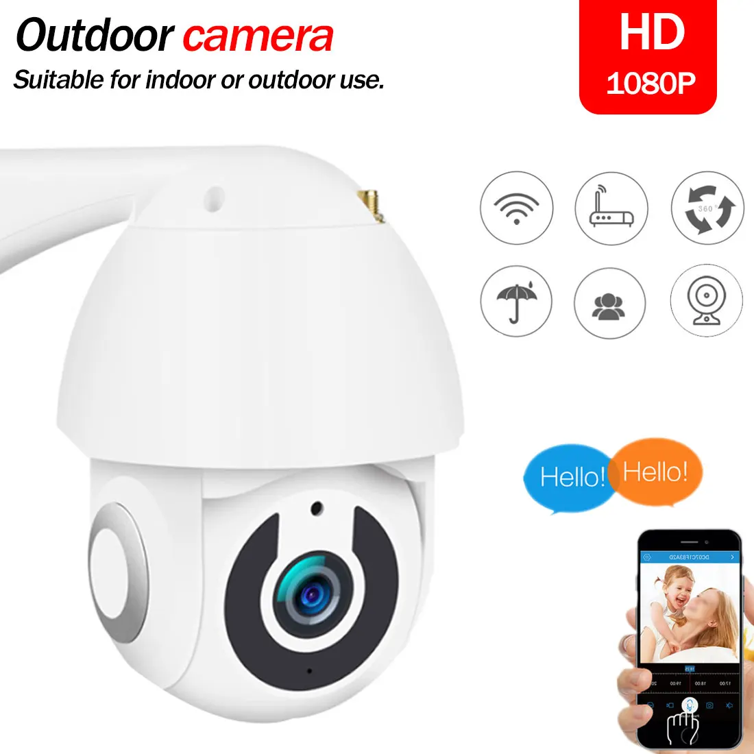 

1080P Smart IP Camera 2MP HD Dome Monitor PTZ Control Security System Support TF Card Cloud Storage Home Video Surveillance