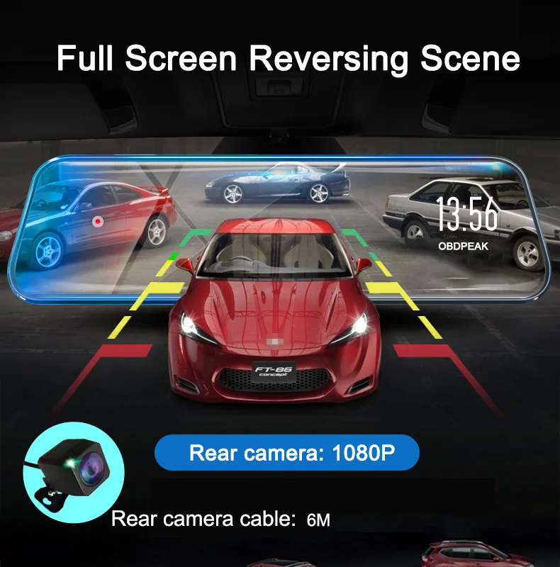 Автомобильный видеорегистратор с сенсорным экраном 10 дюймов 1080P двойным