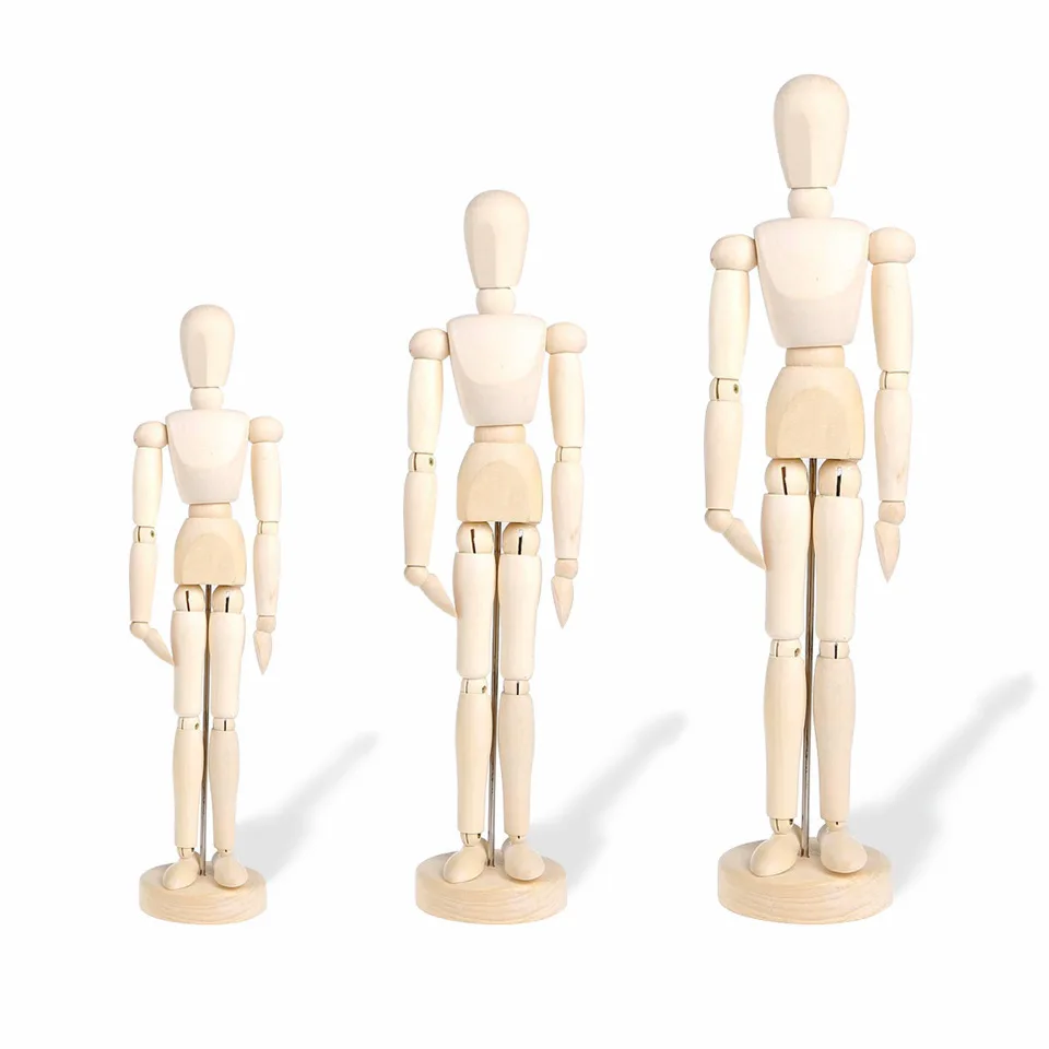 US Art Supply Wood Artist Drawing Manikin Articulated Mannequin with Base and Flexible Body - Perfect for Drawing The Human Figure (5 Male)