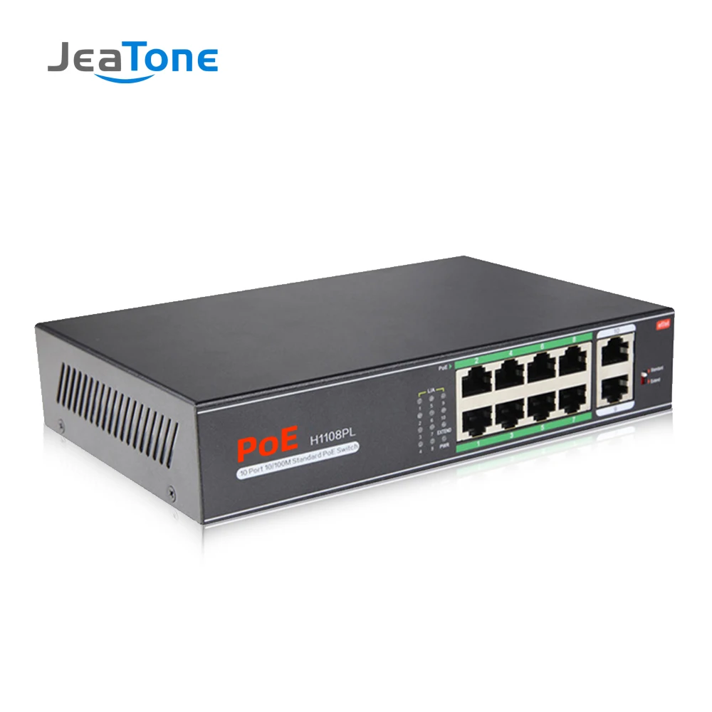 Jeatone 48V 10-port 10/100/M сетевой коммутатор POE Ethernet IEEE 802.3af/at подходит для ip-камеры/беспроводной AP/камеры видеонаблюдения 250m