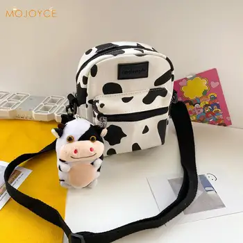 

Women Cow Milk Pattern Crossbody Bag Multi-functional Female Canvas Small Daily Shoulder Pouch Female Classic Texture Bag